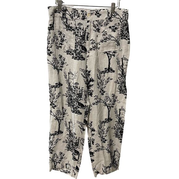 NWT Joie 100% Linen Pants Women 12 Ivory Black Wide Leg Natural Tree Hippie Boho - Picture 1 of 9